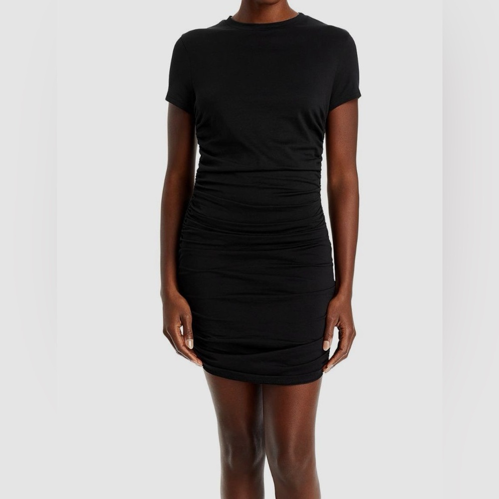 Theory Women's Black Ruched Short Sleeve Dress